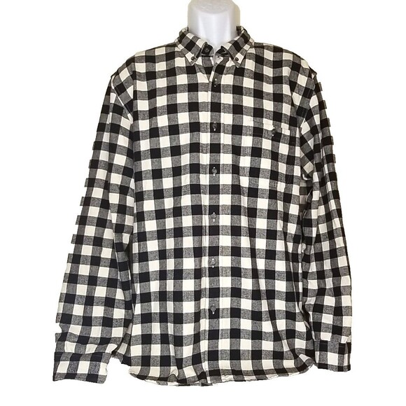 J Crew Shirt Mens XL Flannel BLK White Check Button Faux Suede Elbow Pads    T23 - Picture 1 of 5
